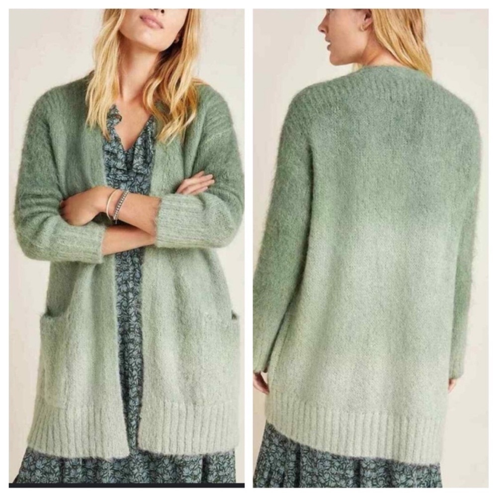 Anthropologie | Fuzzy Olive Green Alpaca-Blend Knit Cardigan | Size XS